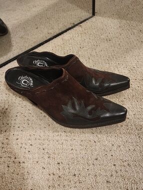 Charlie 1 Horse by Lucchese Mayela Black/Brown Western Embroidered Mules - 9B